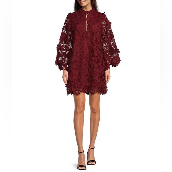 NWT J.Marie Seraphina Floral 3D Lace Split Round Button Up Neck Shift Dress XS - Picture 1 of 4